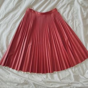 Topshop pu pleated pleather midi skirt (pink)